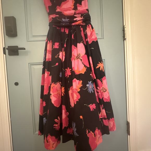 Vintage 1980s‎ Laura Ashley Great Britain Black Pink Floral Dress Full Skirt 8 - Picture 13 of 16